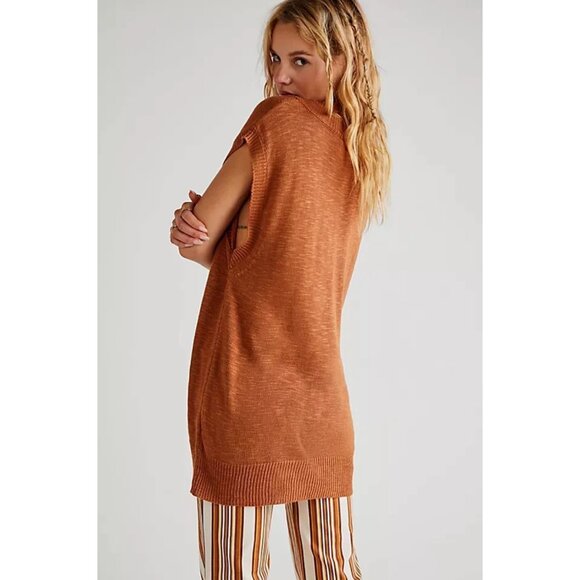 New Free People Hannah Tunic Sweater Vest Oversized Knit Mini Dress Long Top - Picture 2 of 11